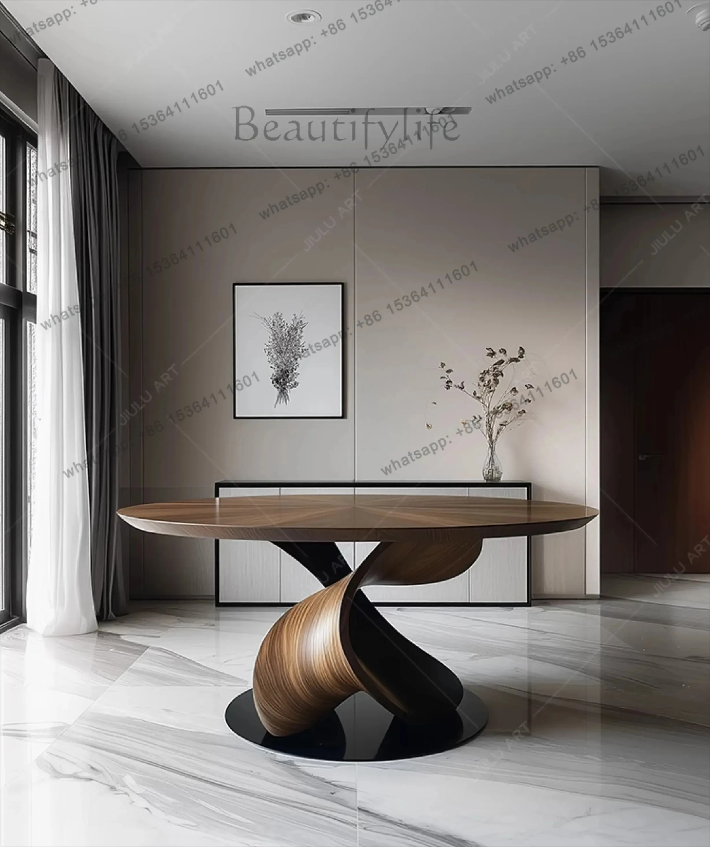 

Designer All Solid Wood Round Dining Table Creative Restaurant Dining Table