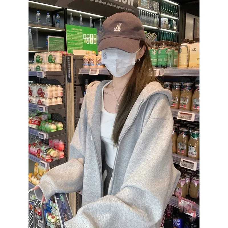 

American Retro Lazy Open Cardigan Sweatirt ex Spring Autumn Loose Oversize Harajuku Sle Zipper Jaet Trendy