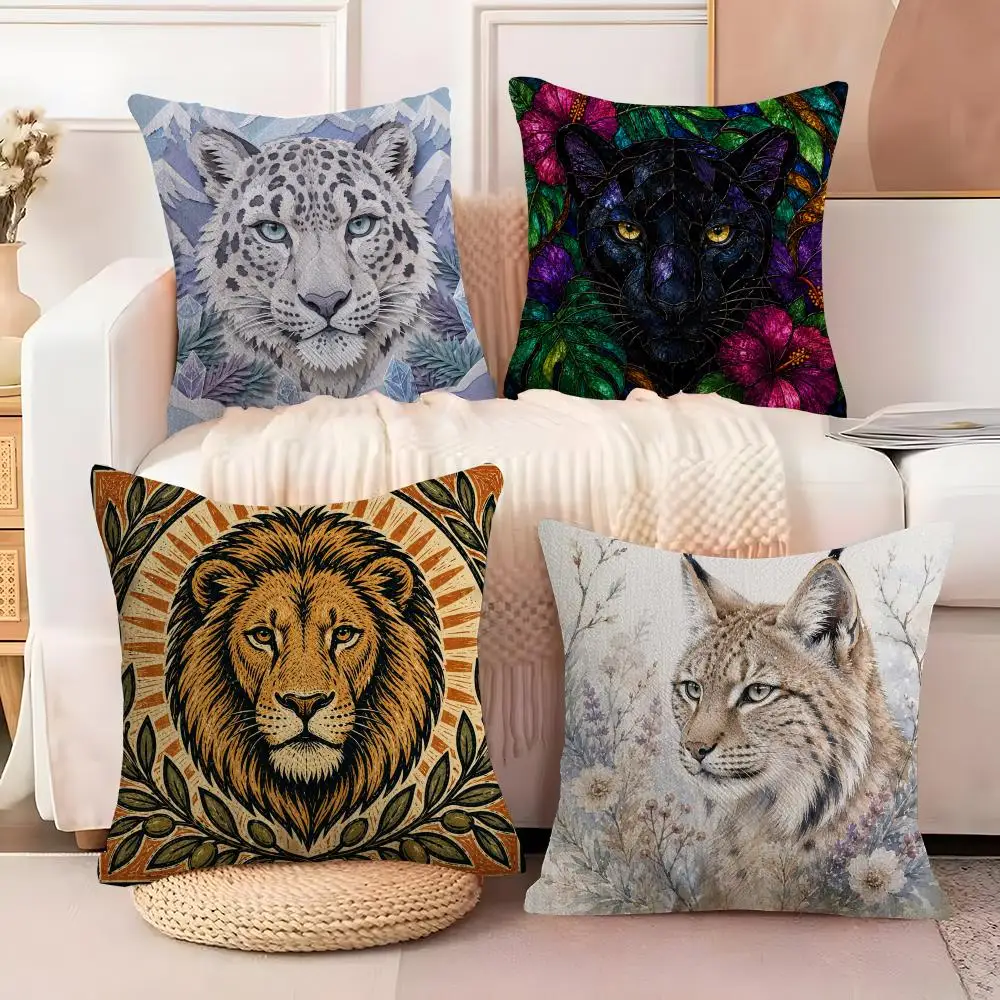 Wild Cat Wall Art Decor Cushion Cover  Plush Fabric Soft Double Sided Print Sofa Cushion Cover Throw Pillow Covers
