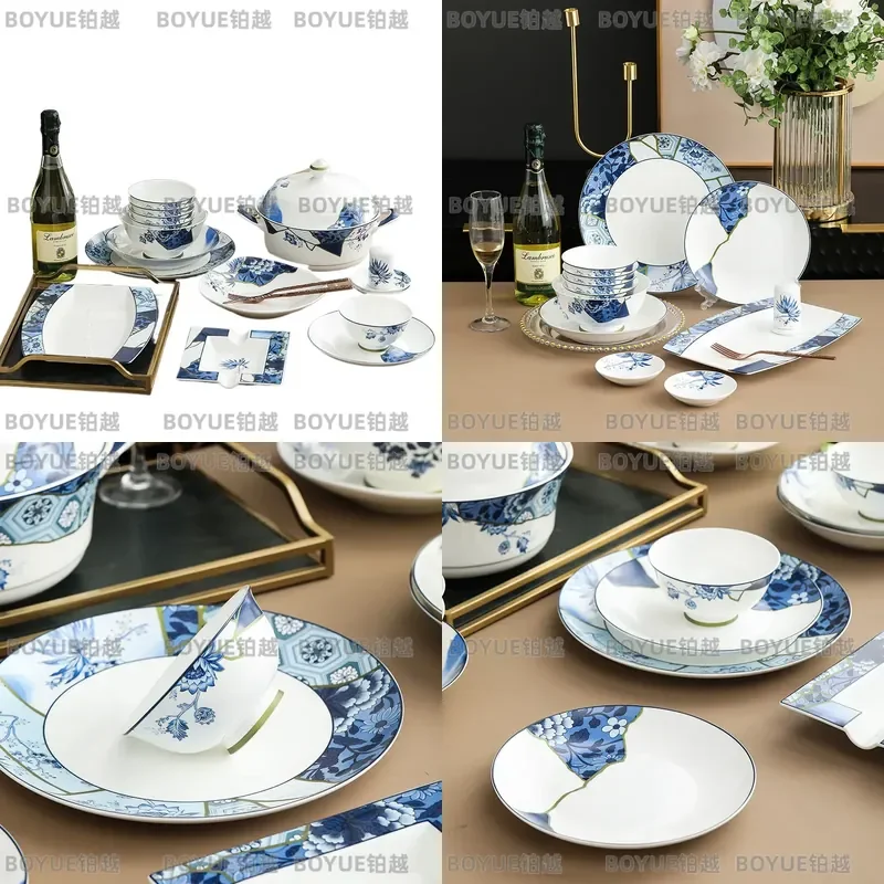 Jingdezhen Bone China Dinnerware Set Household Ceramic Plates Bowls Gift Wholesale Kitchen Tableware