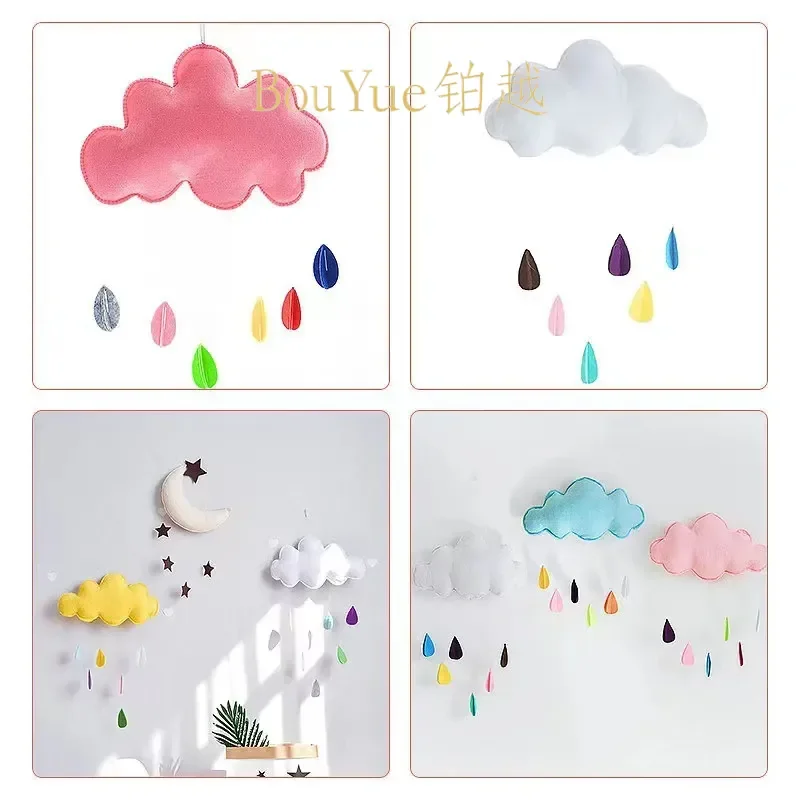 Felt Cloud Raindrop Wall Stickers Kids Room Decor Fabric Hanging Ornament Nursery Game House Photography Props New Year