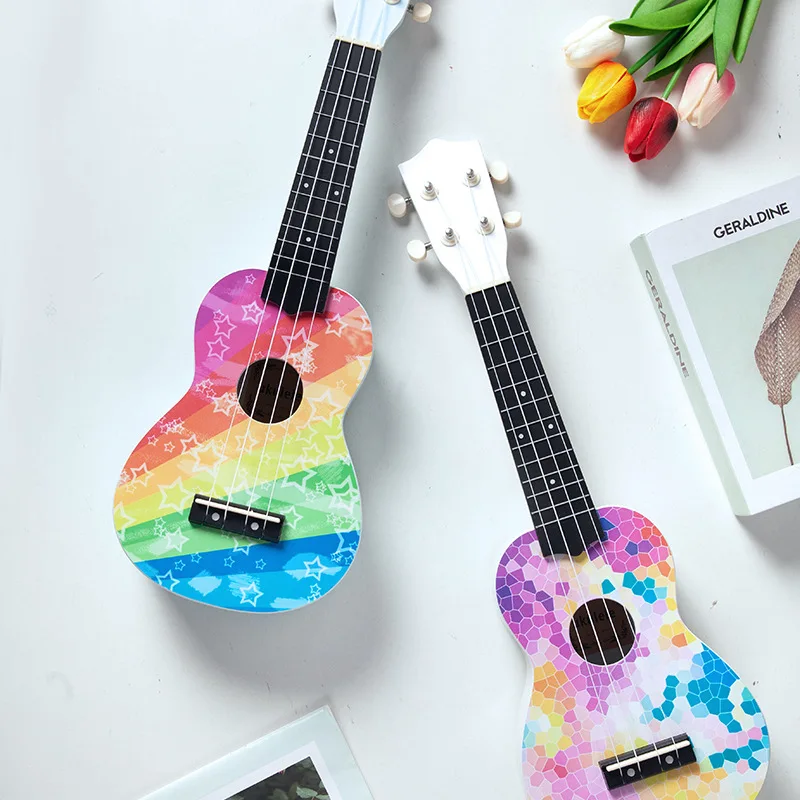 Ukelele de 21 Pulgadas, Madera de Tilo, Colorido, Mini Uke, Guitarra Ukelele para Principiantes, Estudiantes, Set de Accesorios, Regalo para Niños