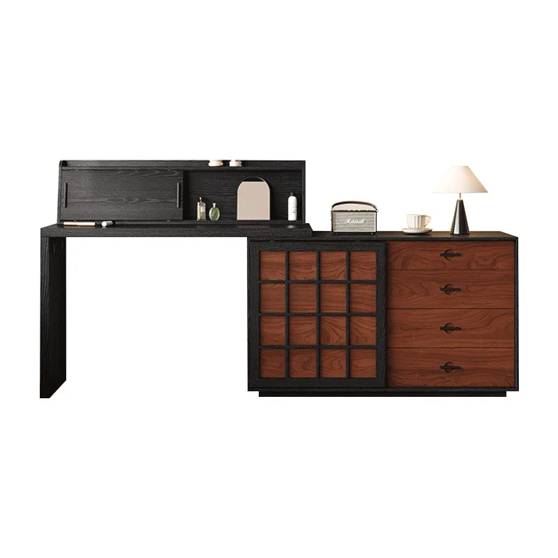 

Retro American dresser,integrated, modern bedroom simple makeup table, medium antique style, bedside solid wood storage cabinet
