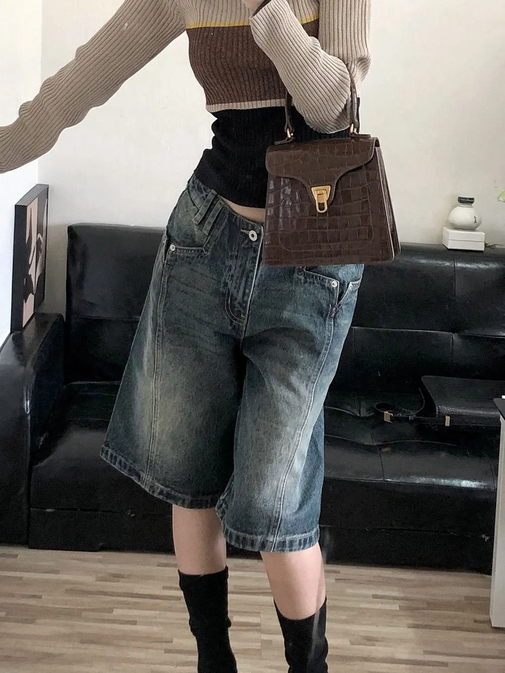 Amerykański Retro niebieskie spodnie jeansowe kobiet koreański styl wysoki stan jeansy dla motocyklistów Feminino 2024 letnie elegancka, w stylu Streetwear