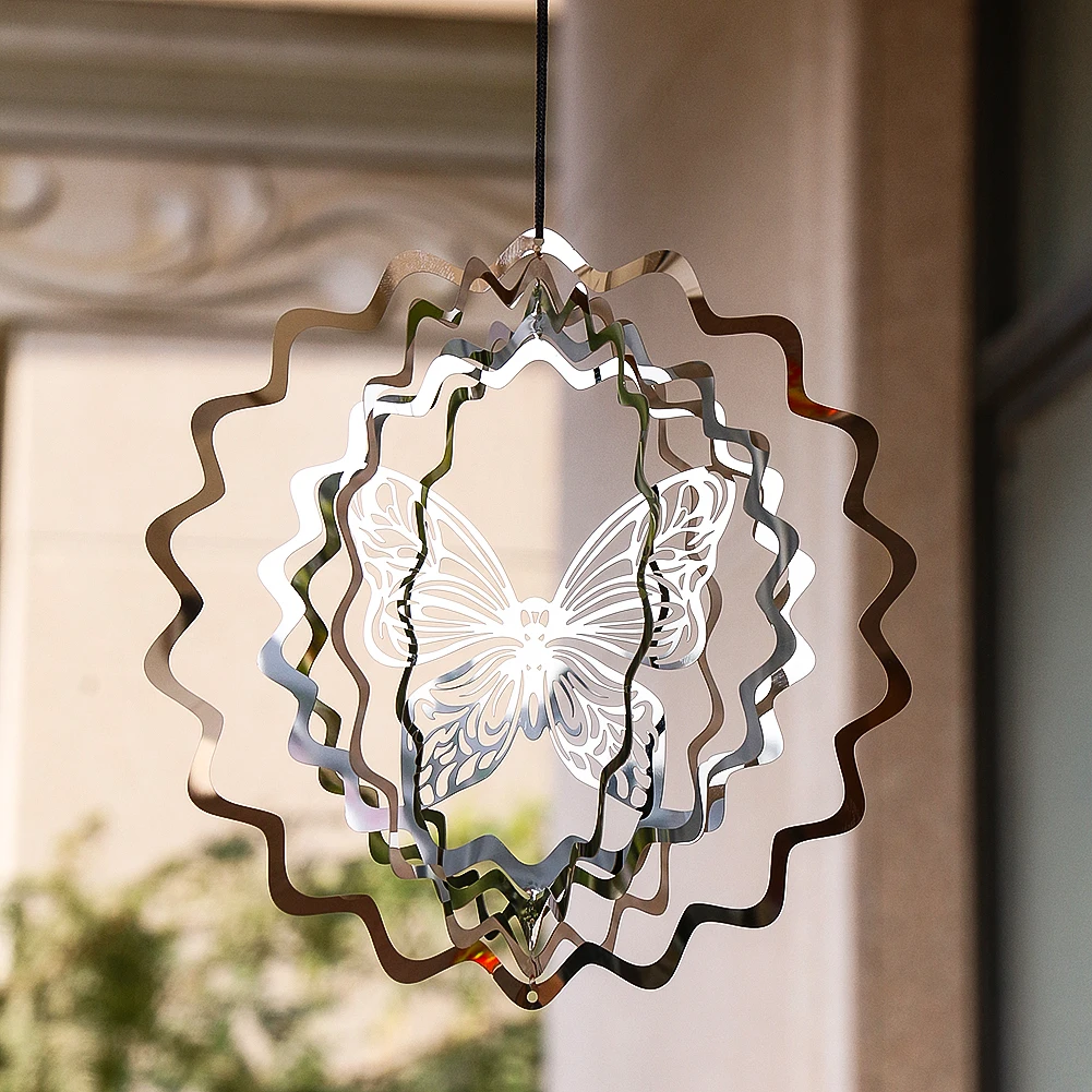 Stainless Steel Butterfly Wind Spinner Metal Rotating Outdoor Reflective Anti Bird Scarer Garden Courtyard Decor Hanging Artwork