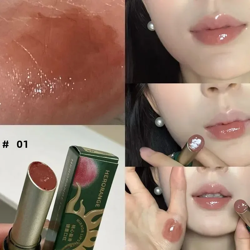 HERORANGE Rossetto idratante a specchio liscio con cuore di pesca - Lucidalabbra solido sbiancante per il trucco delle feste degli studenti COLORE:06