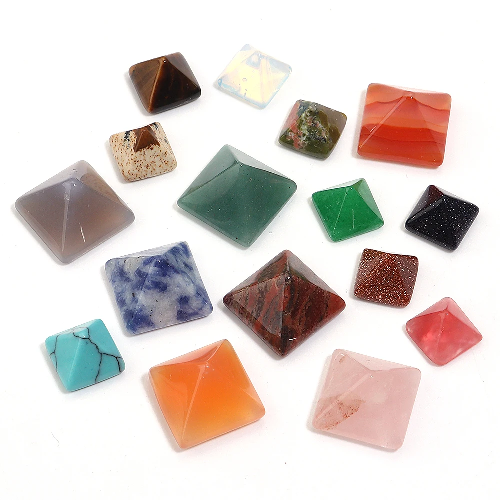 

10pcs/lot 8 12mm Natural Stone Cabochon Agate Rose Quartz Jade Pyramid Shaped Gemstone Cabochon For DIY Earring Necklace Jewelry