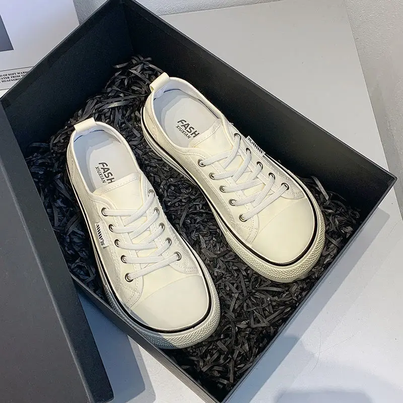 2024 Zapatillas Women\'s Classic Black Canvas Shoes Spring Flat Shoes Student Sneakers Girls Skateboard Vulcanized Tennis Womans
