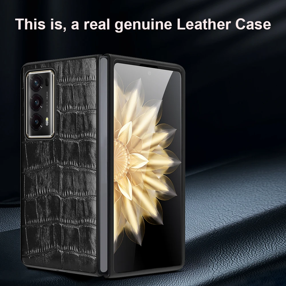 100% Genuine Leather Case for Honor Magic V2 V 2 Phone Case Crocodile pattern Shockproof Cover Camer protect Hard pc Skin Funda