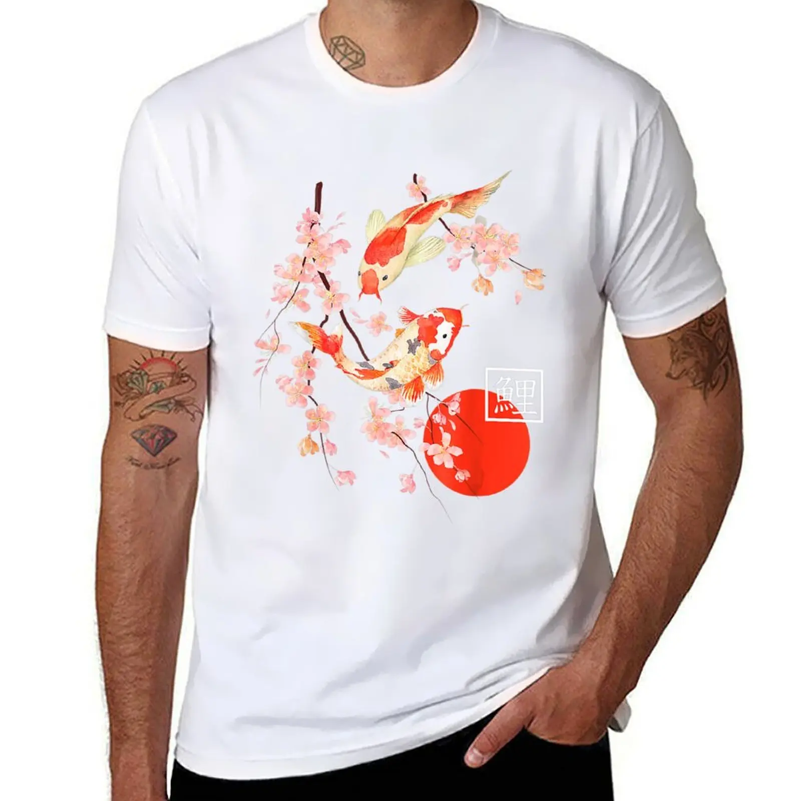 

Cherry Blossom Koi Carp Fish Japanese Sakura T-Shirt t shirts for man cotton soft t shirts for man cotton funny T-Shirt