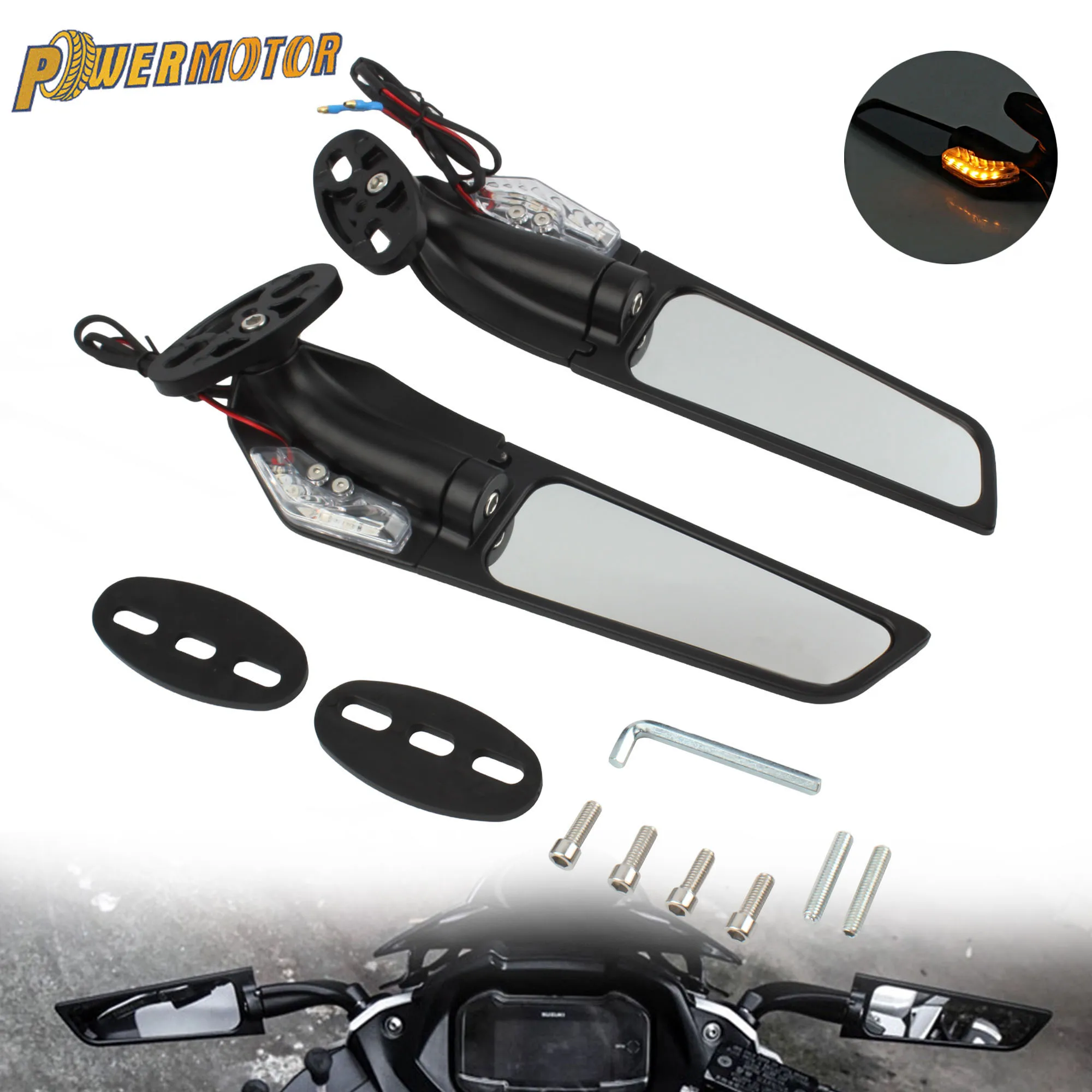 Motorcycle Adjustable Rotating Mirror Modified Wind Wing Rotating Rearview Mirror With Light For Honda YAMAHA Suzuki