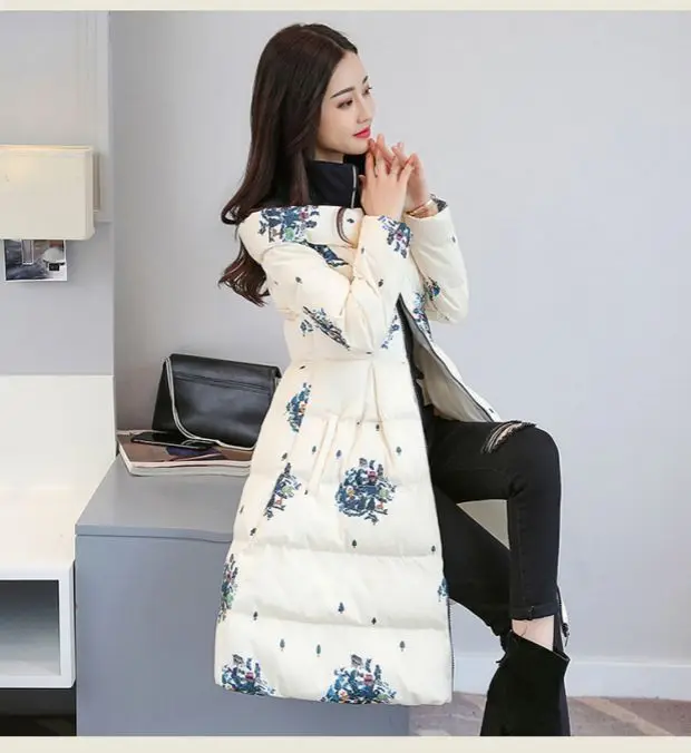 Cotton Jacket Women's Medium Long 2026 Winter New Korean Version Slim Print Thick Cotton Cloak Jacket Female Warm Parka Overcoat