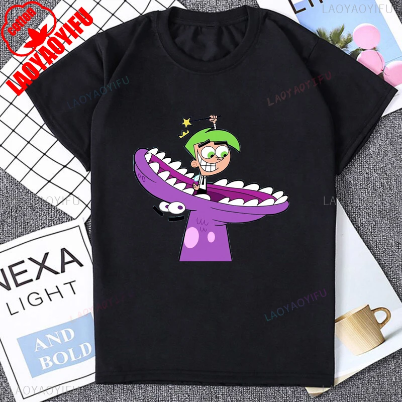 الفكاهة Kawaii الكرتون The Fairly Oddparents تيمي واندا كوزمو الجرافيك تي شيرت موضة القطن تي شيرت عادية Y2k للجنسين تي شيرت #2