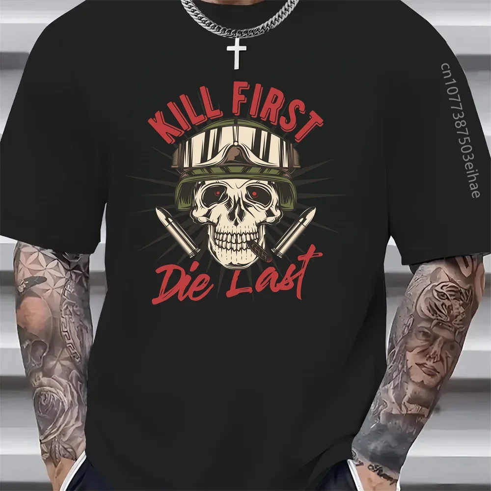 

American Retro Punk Skull Print Summer Cotton Men’s T-Shirt Luxury Breathable Comfort High Look-Back Rate Trendy Street Fashion