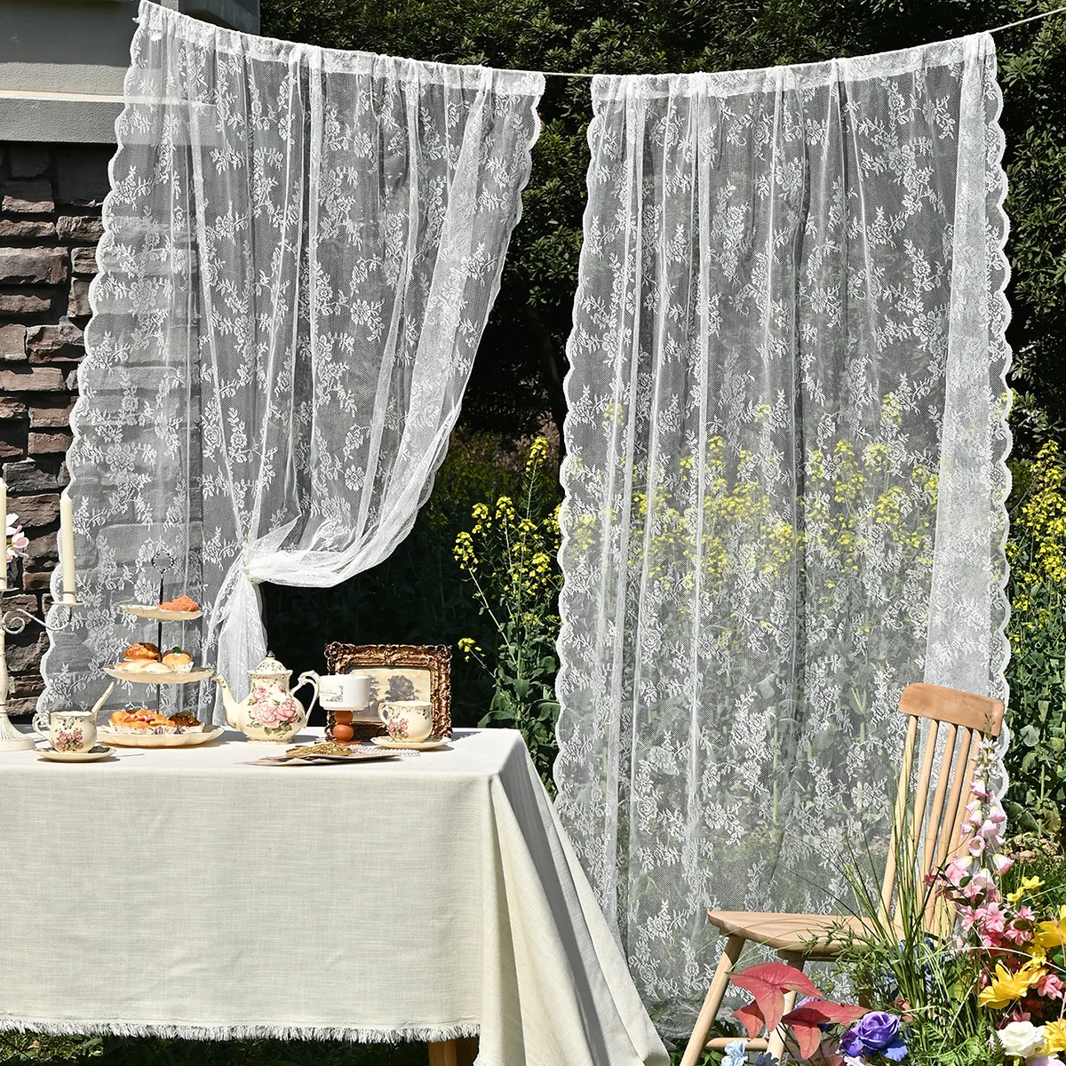 

Lace Fabric Countryside Outdoor Window Screen Lace Pole Screen Outdoor Curtains Garden Shades Home Decoration for Indoor