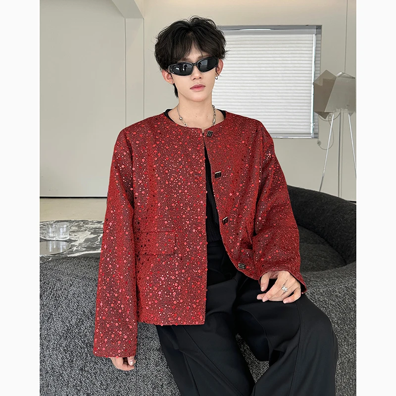 Men's 2025 Autumn New Sequin Fine Flash Short Jacket Men's Fashion Single Row Multi-Button Small Fragrant High Street Trend Coat