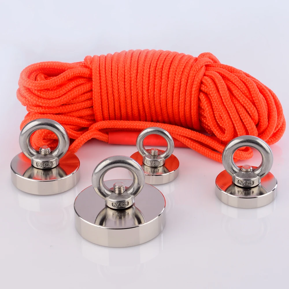 Strong Single side Fishing Magnet 45KG -220KG Magnetic Material M8 Thread Durable Rope 10M