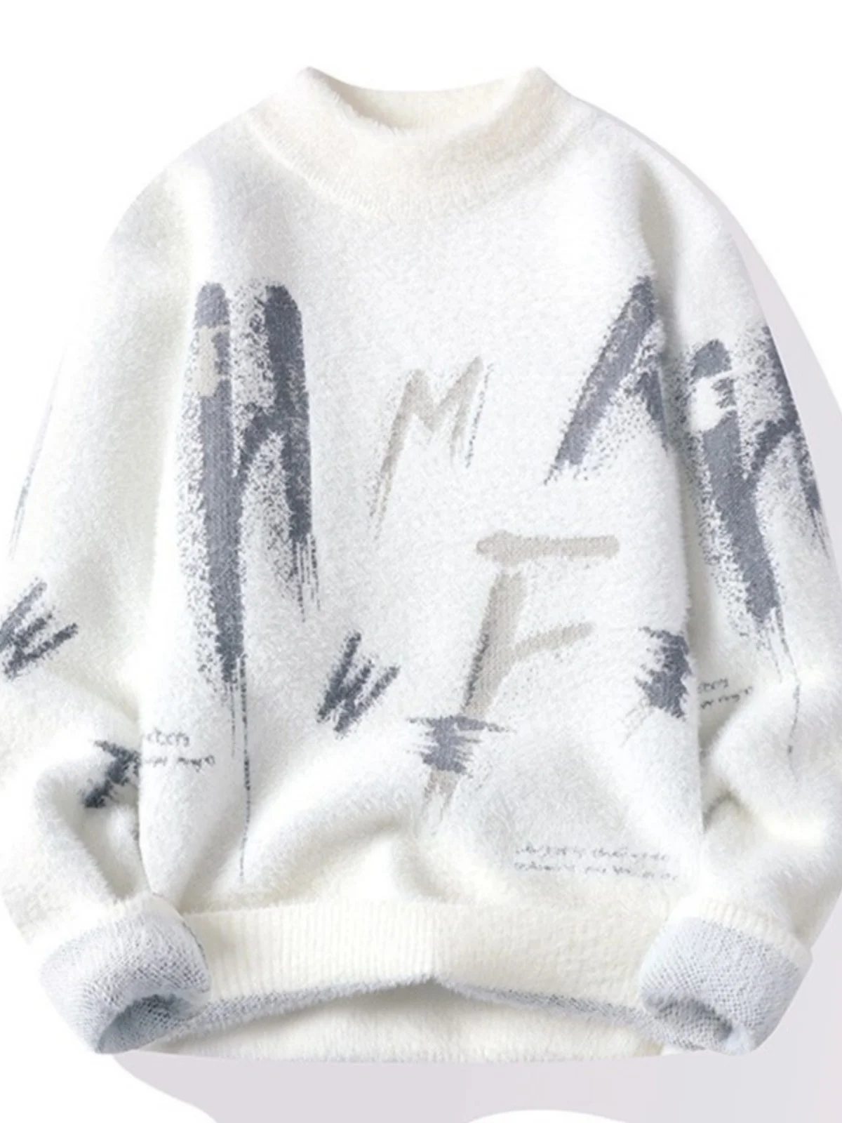 

Thiened f-High Collar Fake Mink Knitted Sweater Men's Faion Brand New 2023 Winter Warm Knitwear Casual Slim Fit Long S...