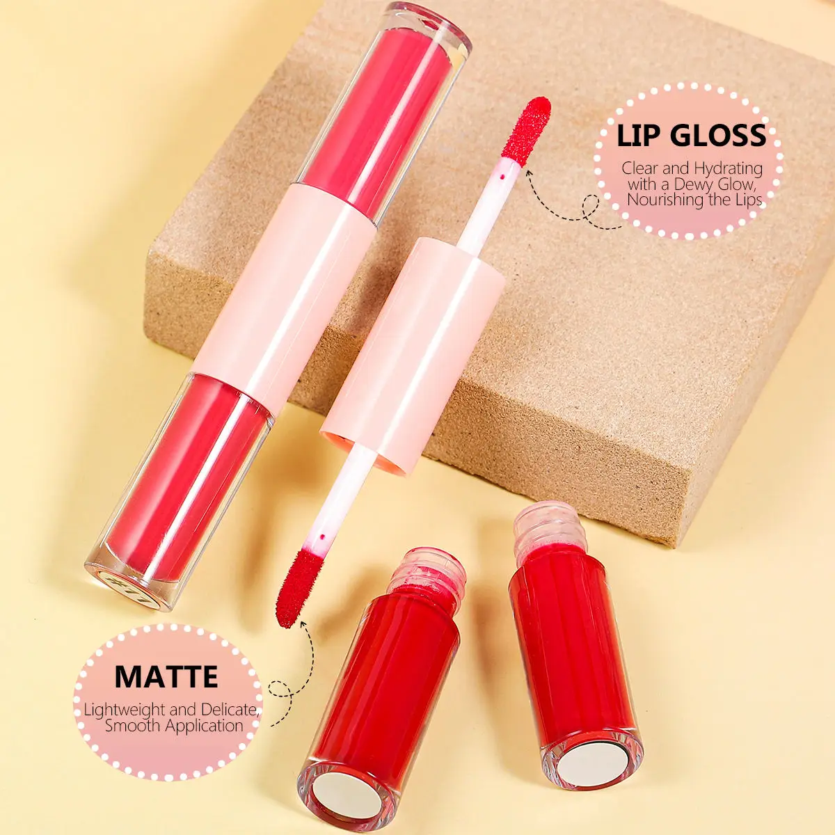 両端リキッドリップスティックリップグロスメイクアッププライベートラベルカスタムマットベルベットリップスティックリップグロス2in1保湿コスメティックバルク