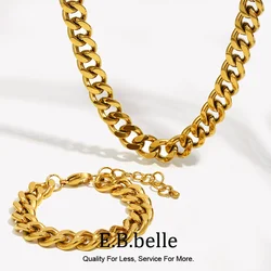 E.B.belle Tarnish Free& Anti-allergic Minimalist Gold Plated Stainless Steel Women's Necklace Chunky Cuban Chain Necklace