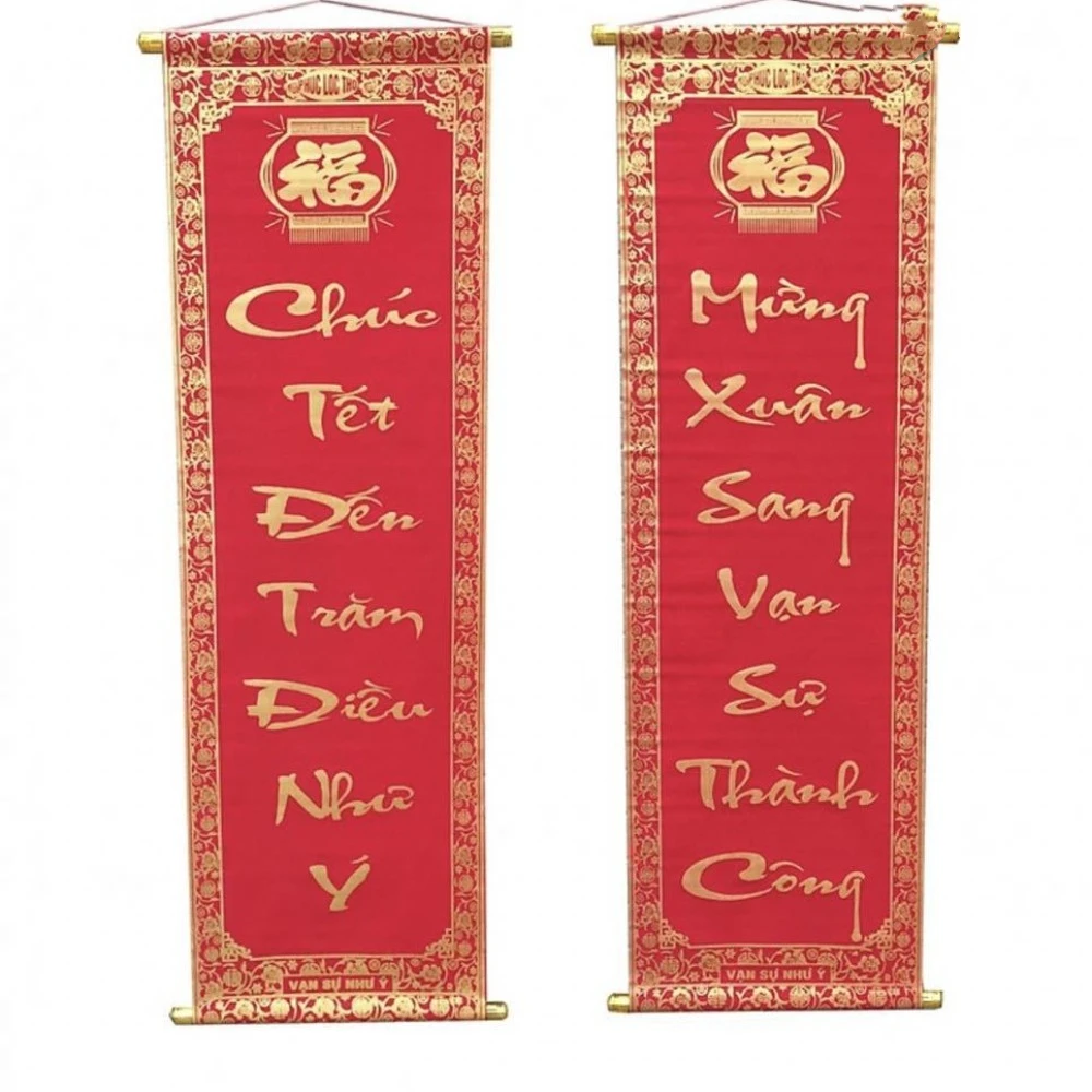 Vietnamese New Year Hanging Couplets Spring Festival Traditional Hanging Banner Vietnamese Text DIY Window Door Decor