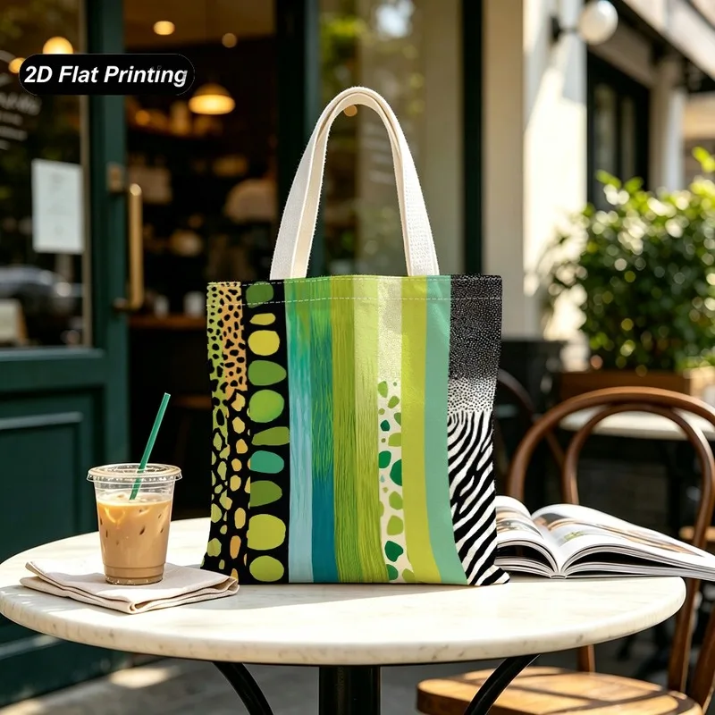 Canvas Shoulder Bag Tote Bag Mixed Animal Prints Colorful Gradient Stripes Print Large Capacity Durable Handbag