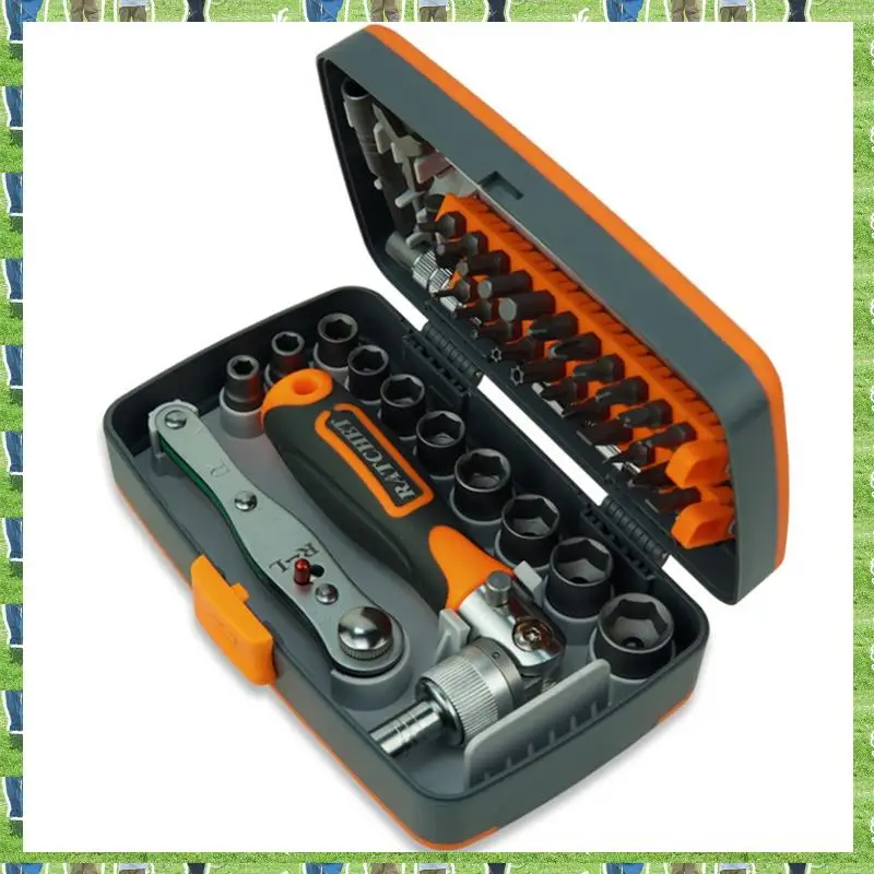 

FTS Precision Ratchet Screwdriver 38-Piece Set CR-V Bit With Universal Wrench 180 Degree Adjustable Handle Repair Hand Tool