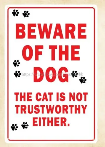Faites attention au chien, le chat n'est pas à confiance non plus, plaque en métal pour mur, en aluminium