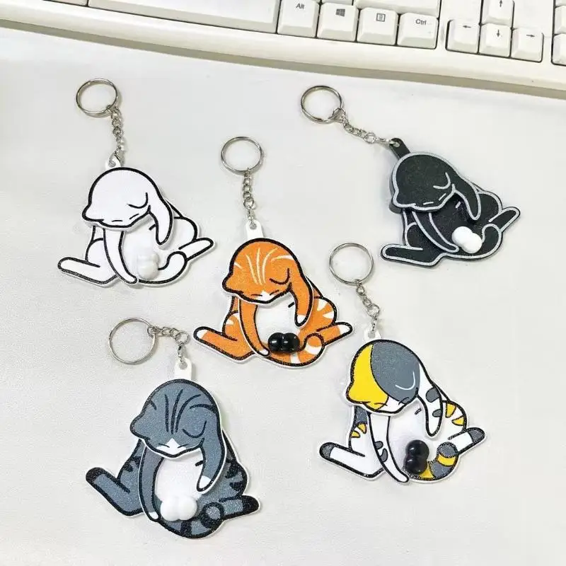Creative Pull Play Egg Cat Keychain Fidget Toys Cute Funny Rotatable Acrylic Bag Pendant For Women Keyring Purse Bag Accessory