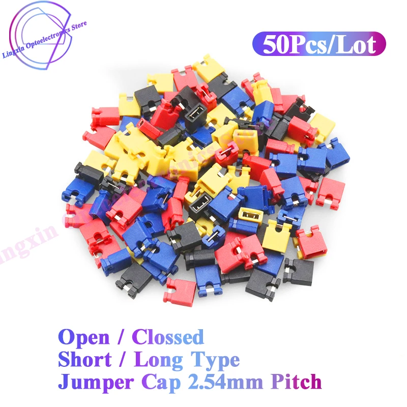 100PCS Pitch 2.54mm Pin Header  jumper shorted cap  Wire Housings Black yellow white green red blue short/ long type For Arduino