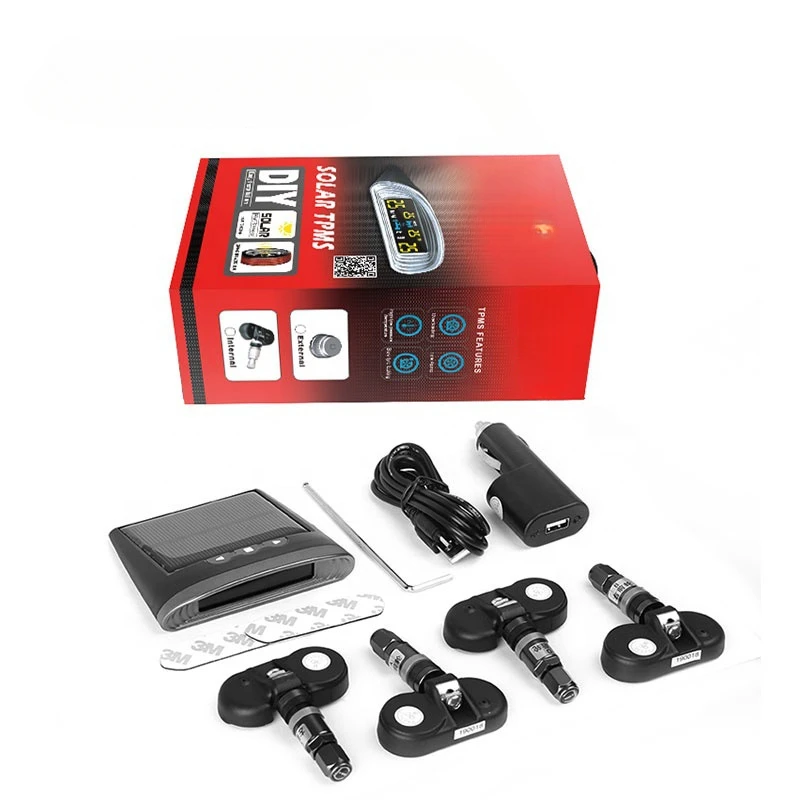 

Wireless solar tire pressure monitoring system tpms tire pressure detection with 4 built-in sensors