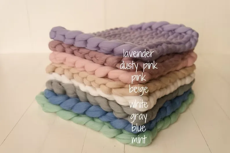 Newborn Baby Photography Merino Wool Nest Blanket Basket Filler Round Chunky Knit Blanket Newborn Braid Photoshoot Mat