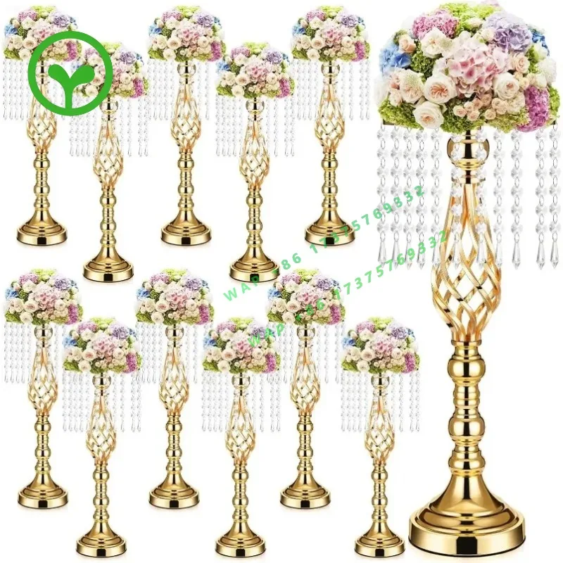 26 Style10pcs)52cm To 100cm)Gold Wedding Centerpieces For Table Gold Crystal Flower Stand Tall Flower Vase With Chandelier Metal