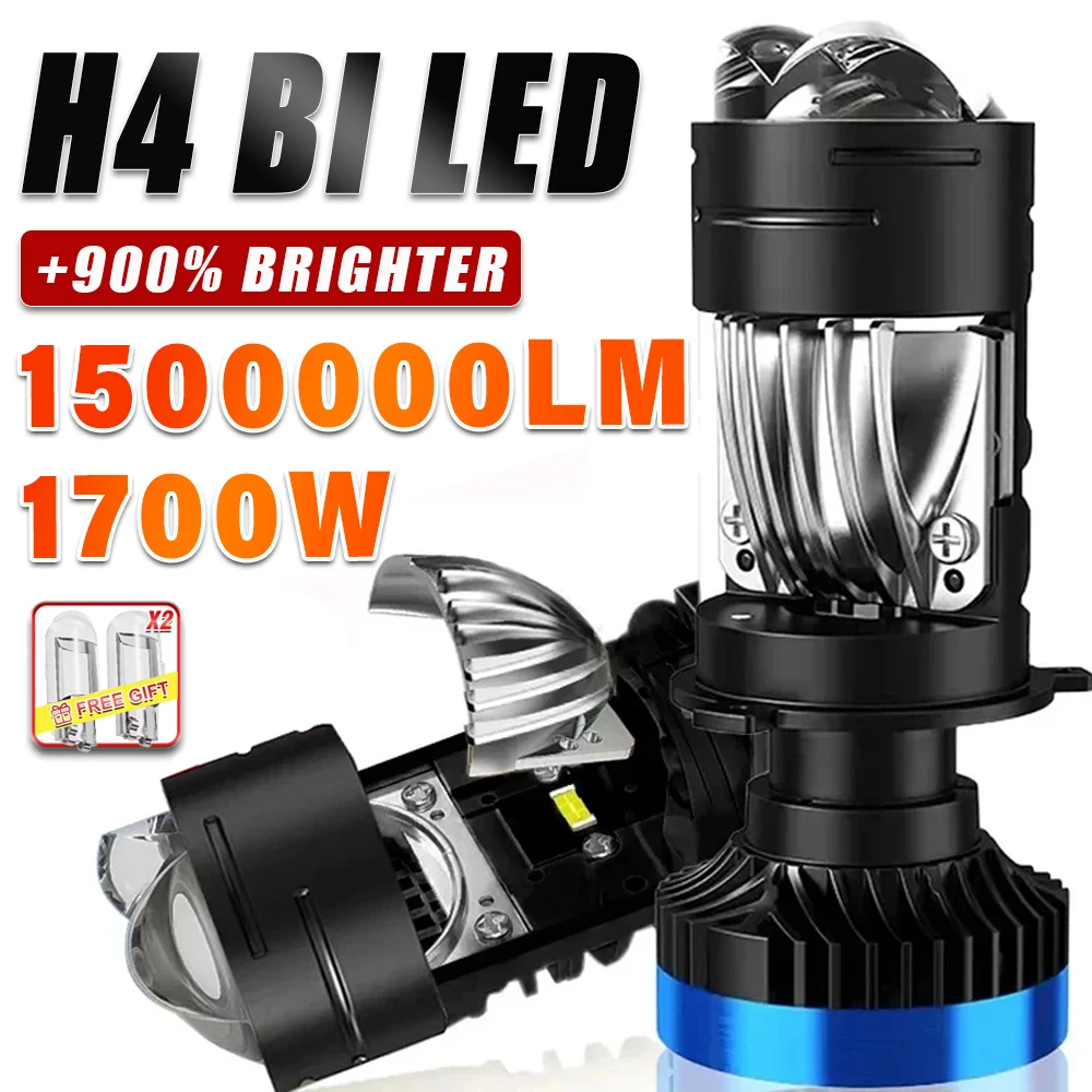 H4 Bi LED Projector Mini Lens Headlight Canbus 1500000LM Turbo Auto Motorcycle Lamp High Low Beam Car Bulbs With Cut-off Line