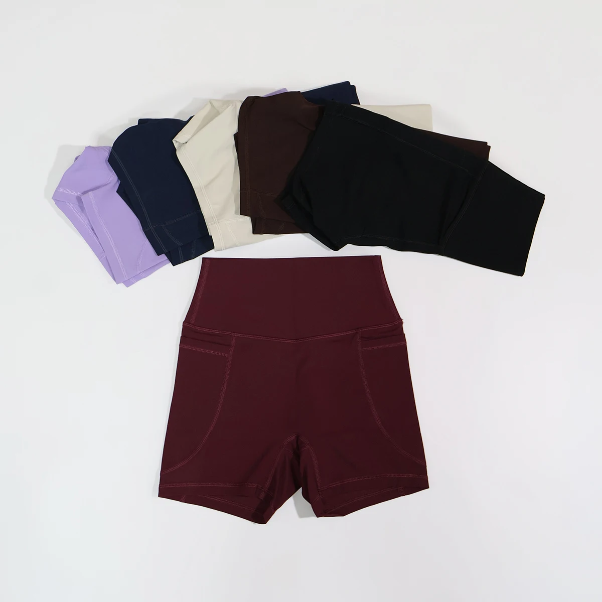 Damen-Sportshorts-Set mit hoher Taille, Taschen-Details, eng anliegende Laufhose, Damen-Fitness-Workout-Yoga-Leggings, Po-Lifting – Detail 21
