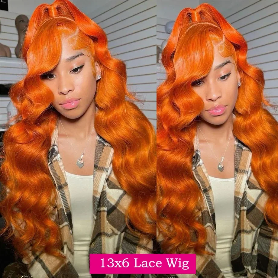 30 Inch Ginger Orange Body Wave 13x6 Hd Lace Frontal Wig Human Hair 13x4 Pre Plucked Colored Wavy Hd Lace Front Human Hair Wig