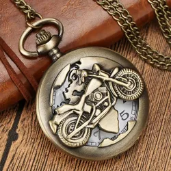 Vintage Metal Art Motorbike Steampunk Necklace Chain Fob Clock Motorcycle Pocket Watch For Men Gift