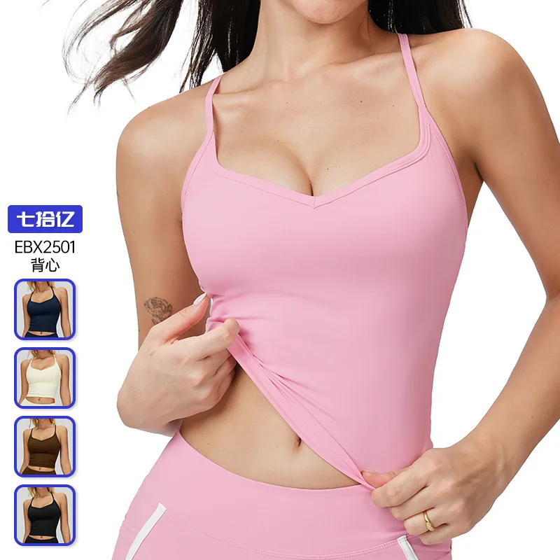 سترة يوجا عارية مطرزة باللون الأسود الراقية، ملابس داخلية ضيقة لليوجا جميلة على شكل متقاطع، سترة للجري واللياقة البدنية في الهواء الطلق 2501