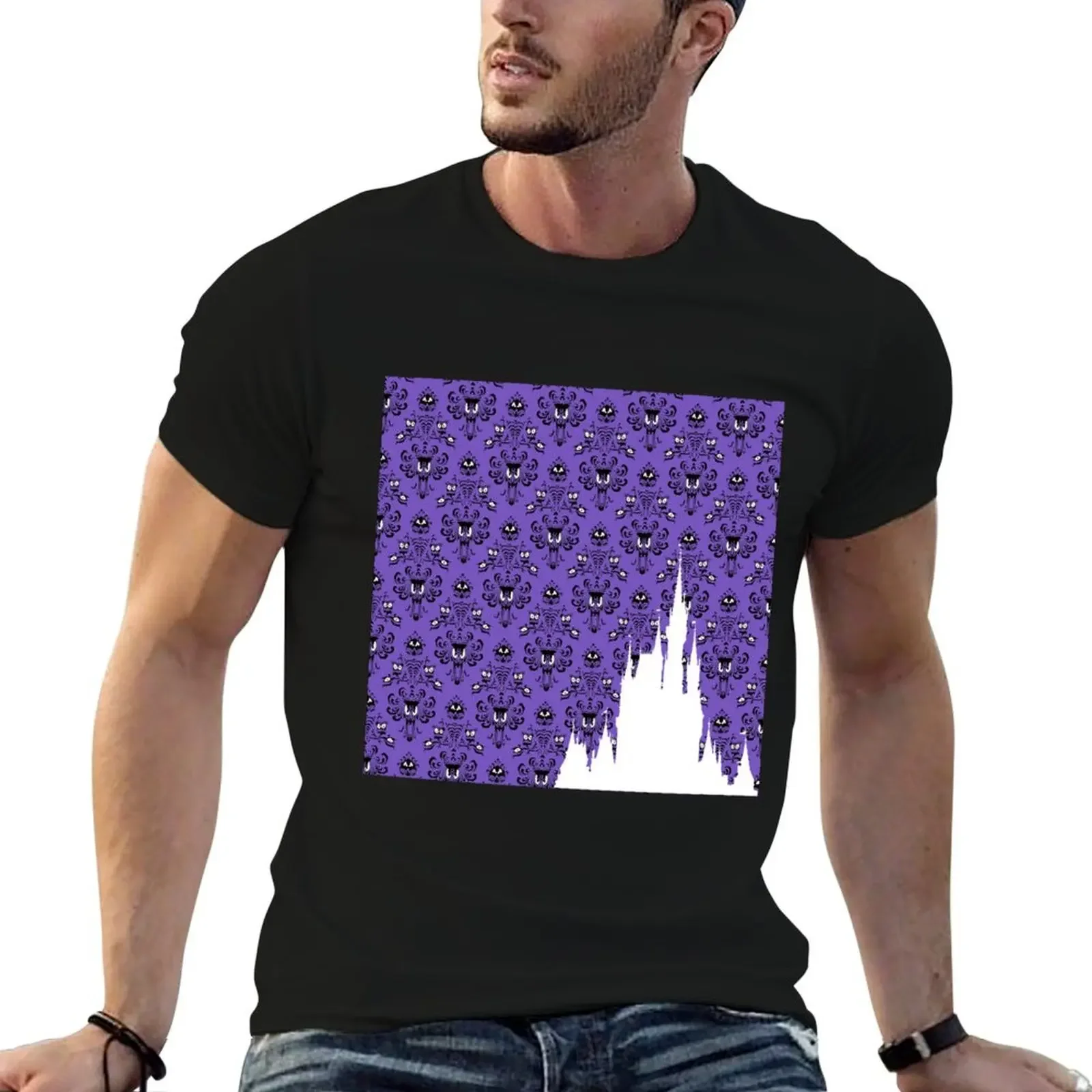 

Magic Castle Silhouette Haunted Mansion Wallpaper T-Shirt summer tops Luxury man mens t shirts top quality