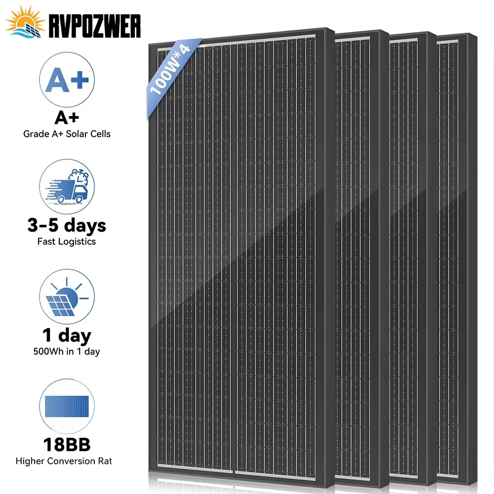 RVPOZWER 400W 18BB Solar Panels N-Type Monocrystalline Solar Cell Household Outdoor Camping 23.2% High-Efficiency PV Power