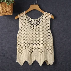 Korean Style Dongdaemun New Pure Color All-Matching Slimming Embroidered Hollow Out Knitted Vest Women's Top