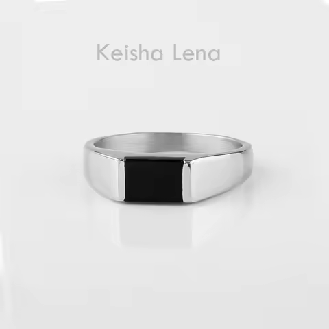 Keisha Lena 2023 Rectangular Black Epoxy Stone Silver Color 316L Stainless Steel Ring for Man Jewelry Trendy Rings Drop Shipping