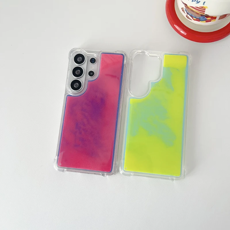 Transparent Border Noctilucent quicksand Phone Case For Samsung S26 Ultra S24 S23 S22 S25 Ultra Plus Note 20 Ultra Bumper Cover