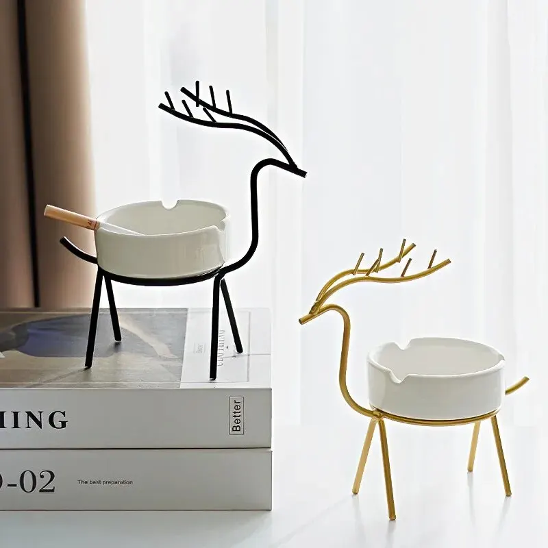 Simple Wrought Iron Nordic Style Fawn Ceramic Ashtray Creative Home Living Room Decorations Light Luxury Decorations