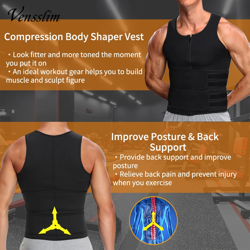 Vensslim Men Waist Trainer Sauna Vest Fitness Corset Abdomen Slimming Body Shaper Belly Reducing Shapewear Burn Fat Trimmer Belt