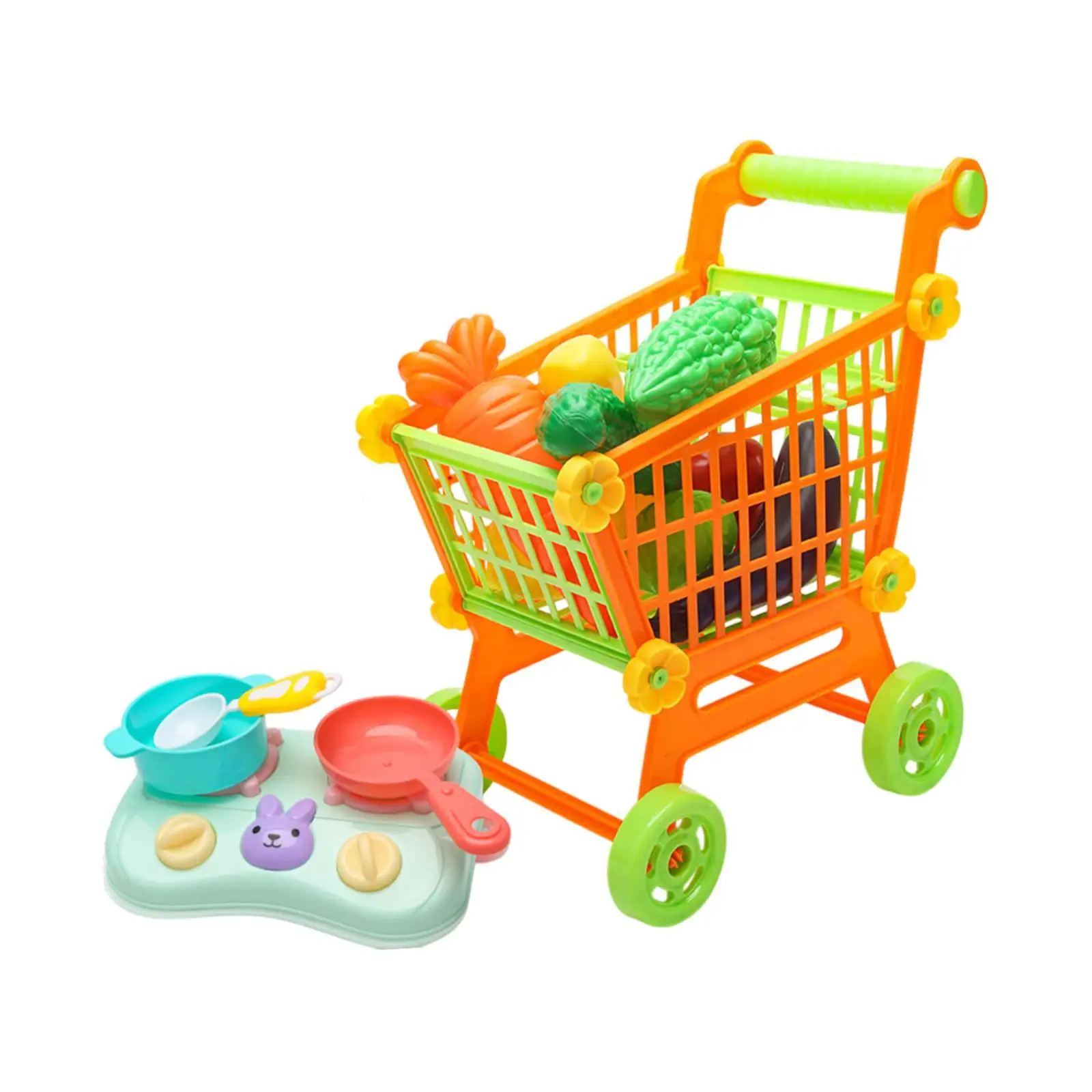 I giocattoli del carrello della spesa per bambini fingono di giocare al giocattolo del negozio di alimentari per bambini in età prescolare