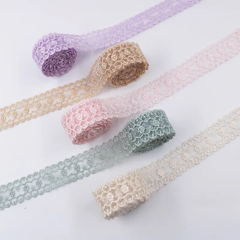 25MM 9 Yards 45 Yards Dots Flowers Embroidery Wavy Edge Hollow Lace Embroidery Ribbon Hair Bows DIY Headwear Handmade Material