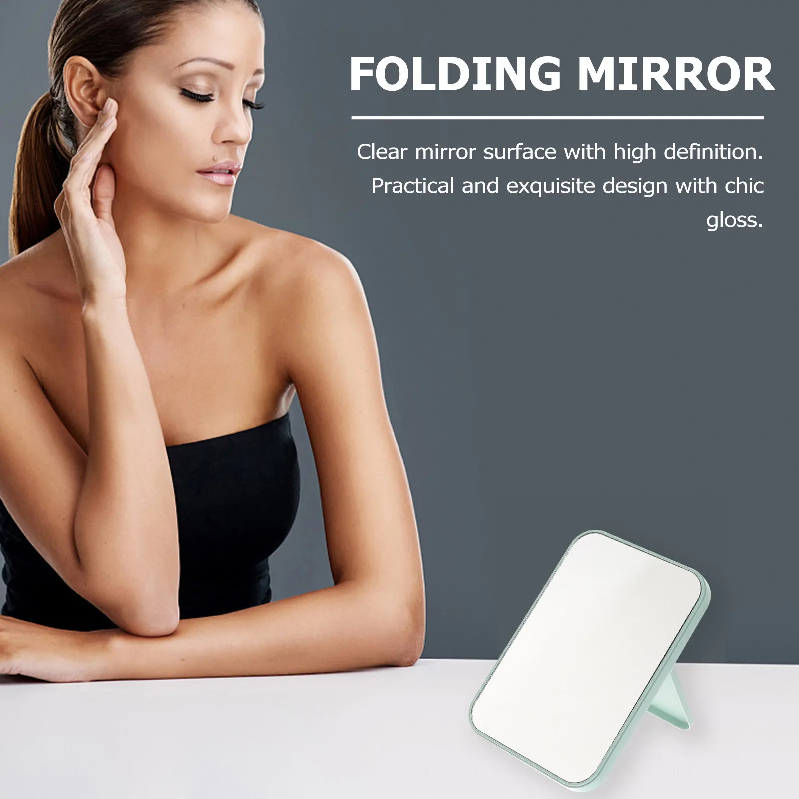 Light Green Portable Foldable Square Makeup Mirror Compact Desktop High Definition Clear Surface Travel Gift