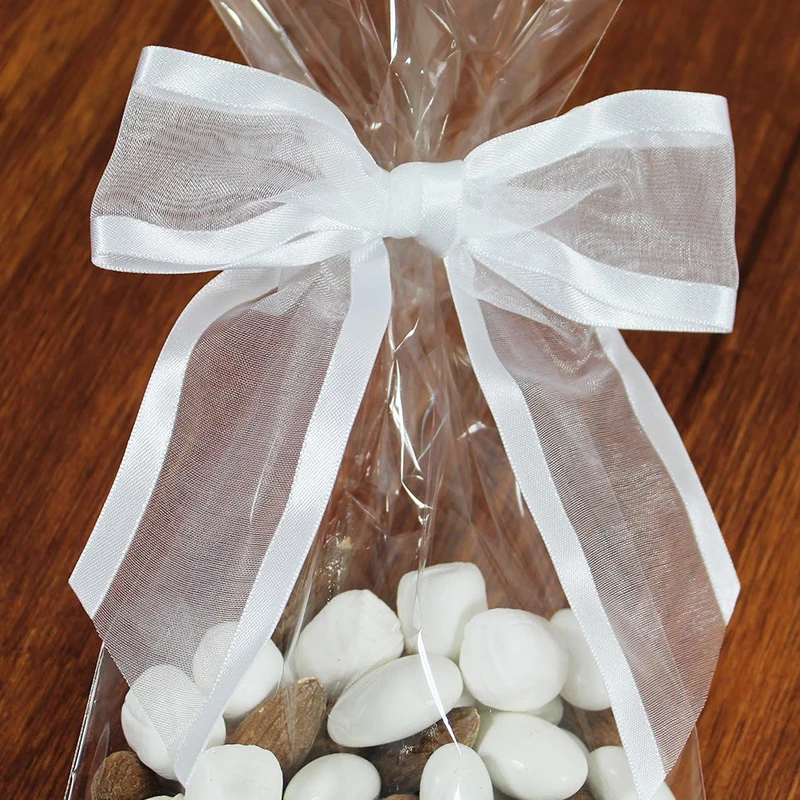 5/10/20pcs White Pre-Tied Organza Bows With Twist Ties Satin Ribbon Bows For Wedding Party Birthday Gift Candy Wrapping