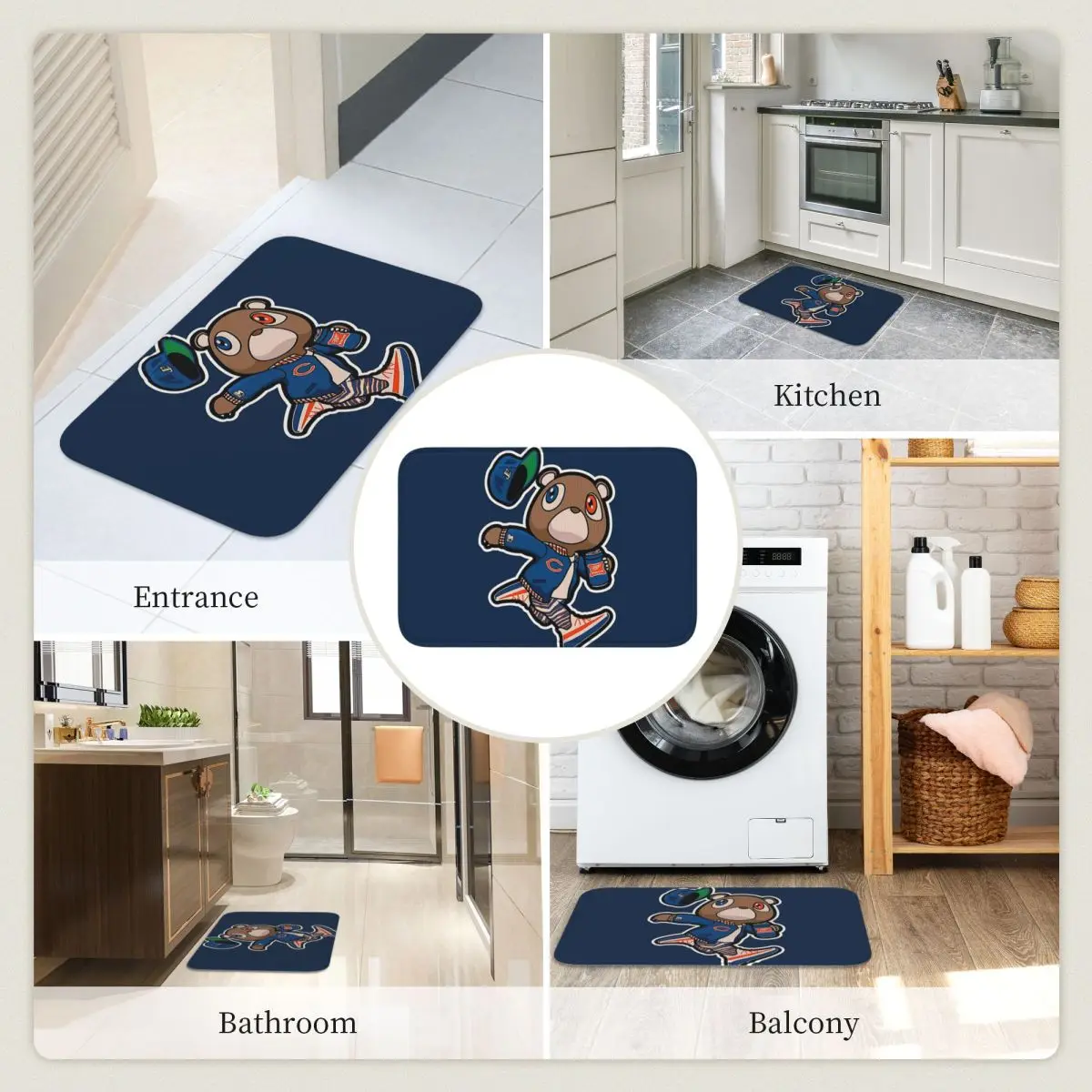Kanye West Dropout Bear Chicago Vintage Graduation Doormat Cushion Carpet Rug Home Floor Mat for Bedroom Footpad Mats